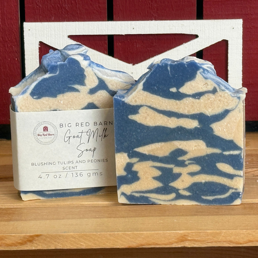 Blue and white swirled soap